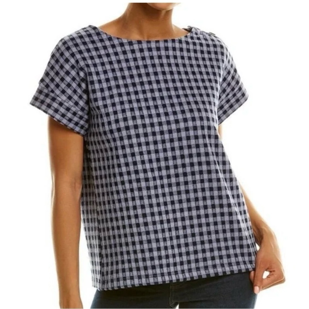 Madewell Gingham Knit Seersucker Button-Shoulder Top Size XS Women’s